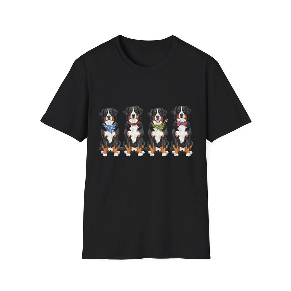 Bernese Mountain Dogs Cute Watercolor Bandana Bowtie Black Tee Graphic T-Shirt