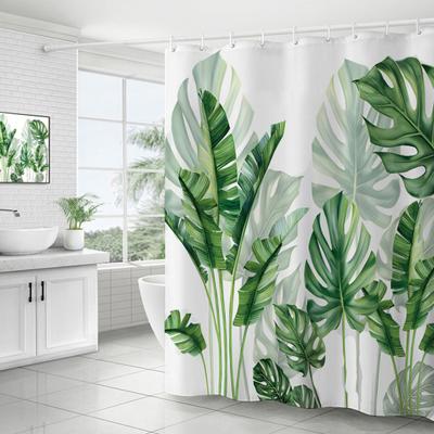 Perdeau de duș rezistent la apă cu cârlige Model rafinat Plante cu uscare rapidă Imprimare Perdele de duș Decorare Accesorii pentru baie