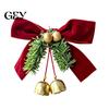 Winter Holiday Home Accents Christmas Bow Curtain Tieback with Bells, Faux Pine Branch Festive Holder, Holders Flocked Fabric Red Drapery Holdback for