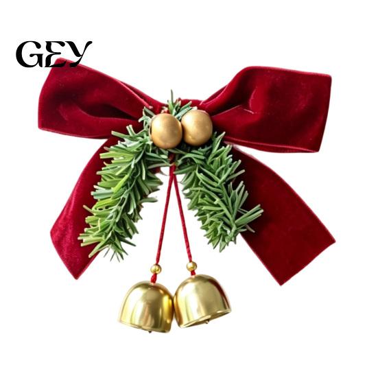 Winter Holiday Home Accents Christmas Bow Curtain Tieback with Bells, Faux Pine Branch Festive Holder, Holders Flocked Fabric Red Drapery Holdback for