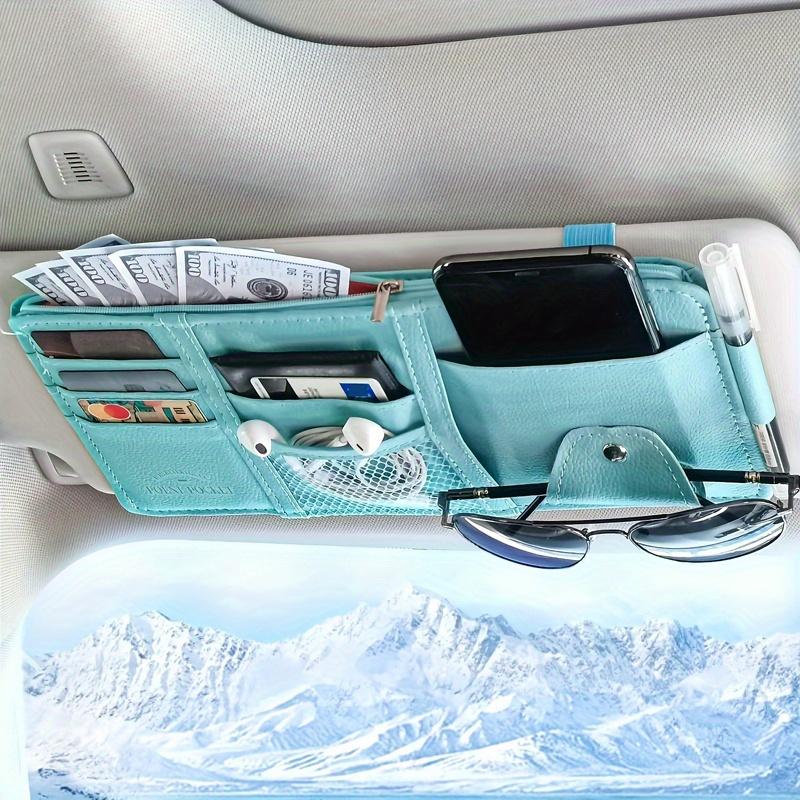 Multifunctional Car Sun Visor Organizer - Storage Bag with Zipper Pouch, Glasses Clip, and Sunglasses Holder - Car Interior Accessories