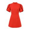 Spring New Women's Clothing European and American Style French Stand-up Collar Solid Color Back Bow Decorative Hollow Dress Women