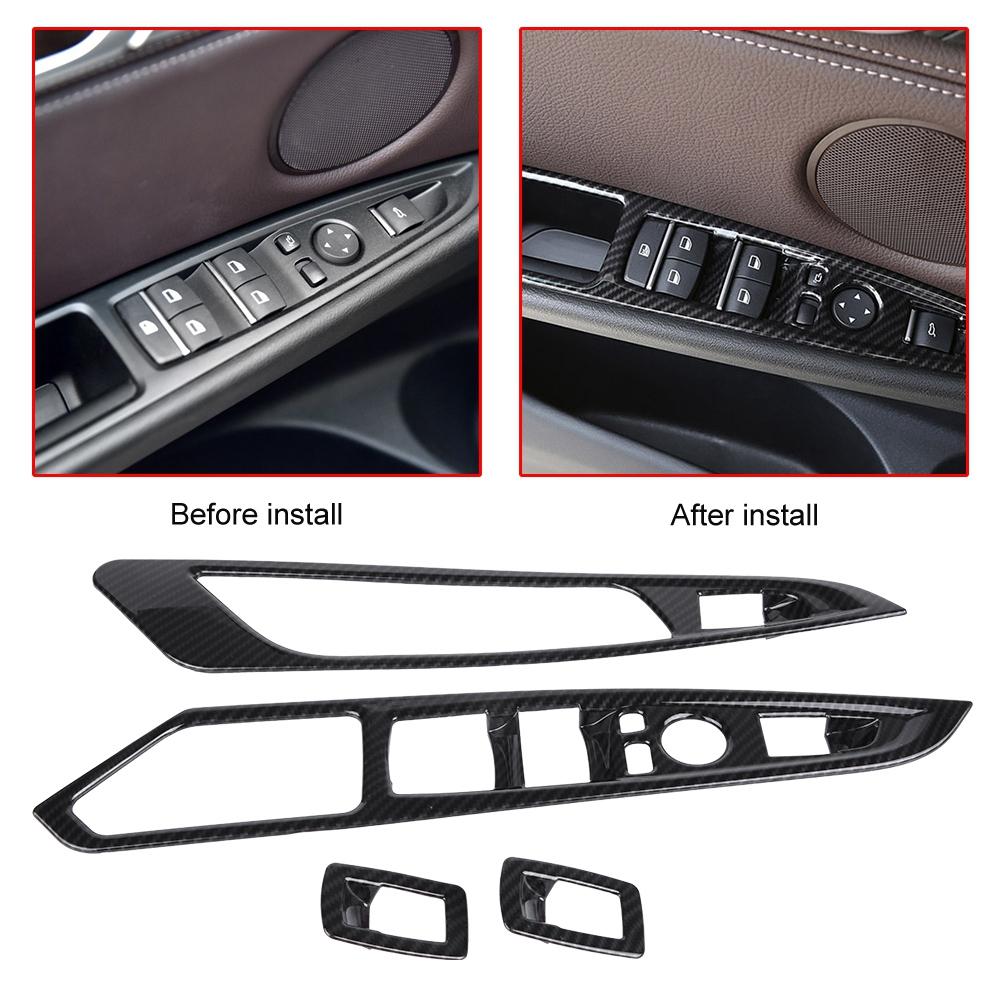 4pcs Carbon Fiber Car Window Switch Button Cover Trim for BMW X5 X6 F15 F16 14 18 Carbon Fiber