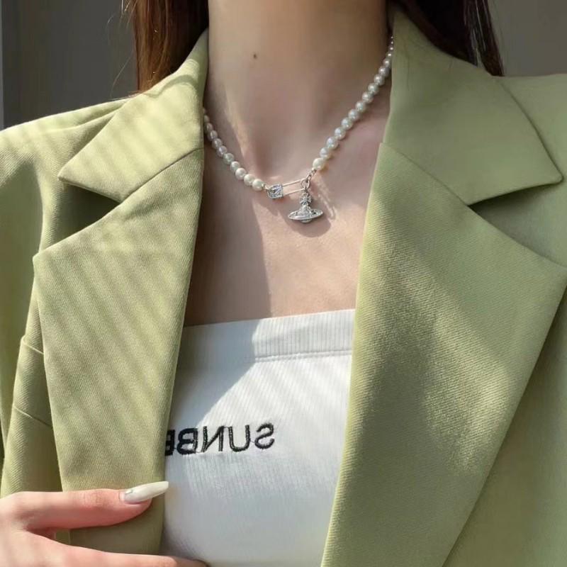 Empress Cixi Pearl Necklace: Elegant High-End Sparkling Brooch Clavicle Chain Choker for Women