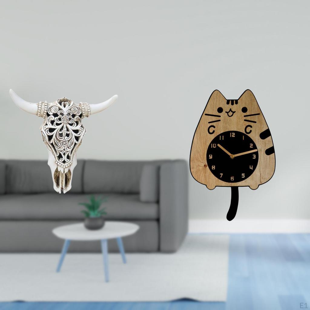 Cow Cat Head Wall Hanging Ornament Sculpture Art Silent Clock Craft for Office Farmhouse Bedroom
