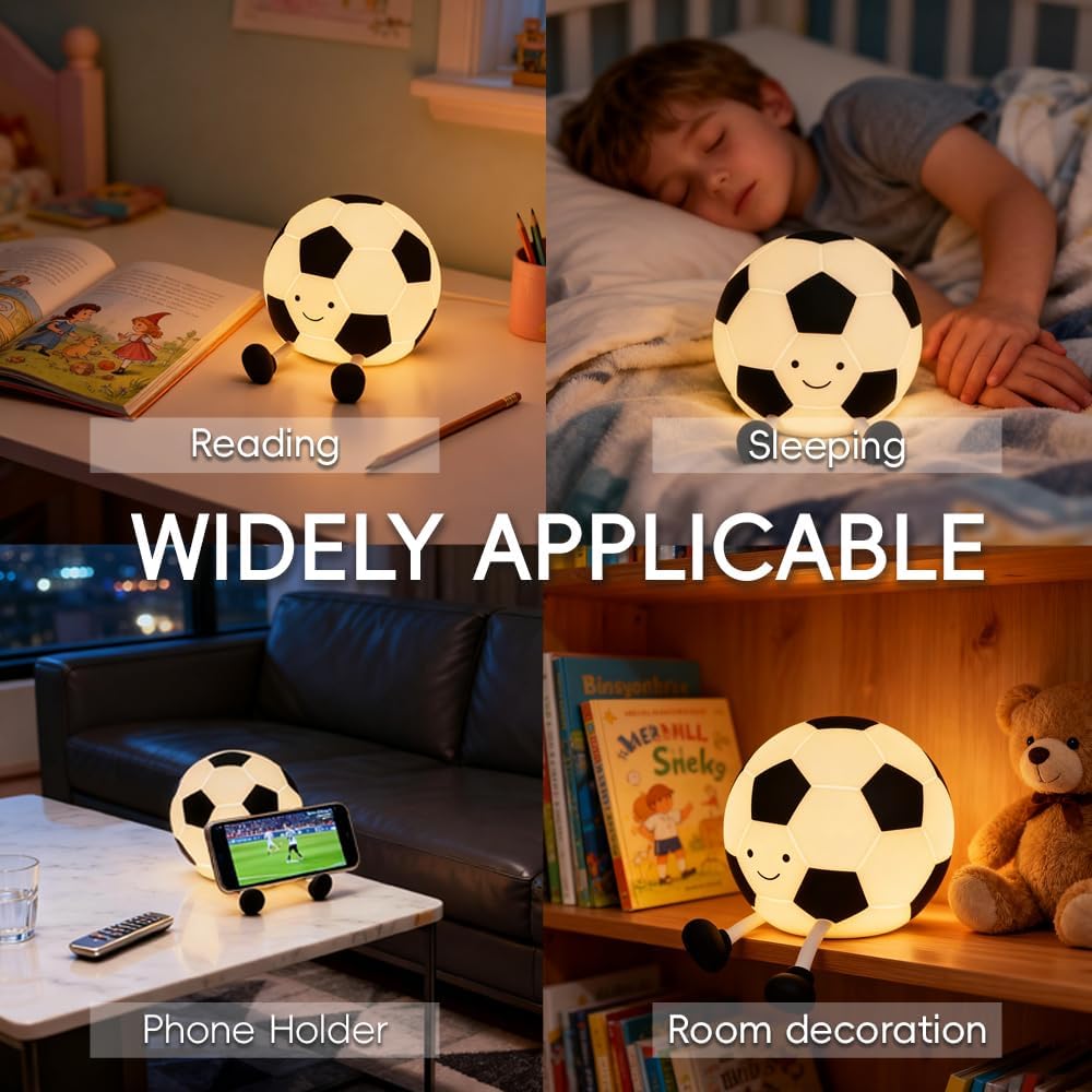 Soccer Silicone Night Light Rechargeable Dimmable and Soft Touch Beside Soccer Lamp With Timer For Nursery Room Decor