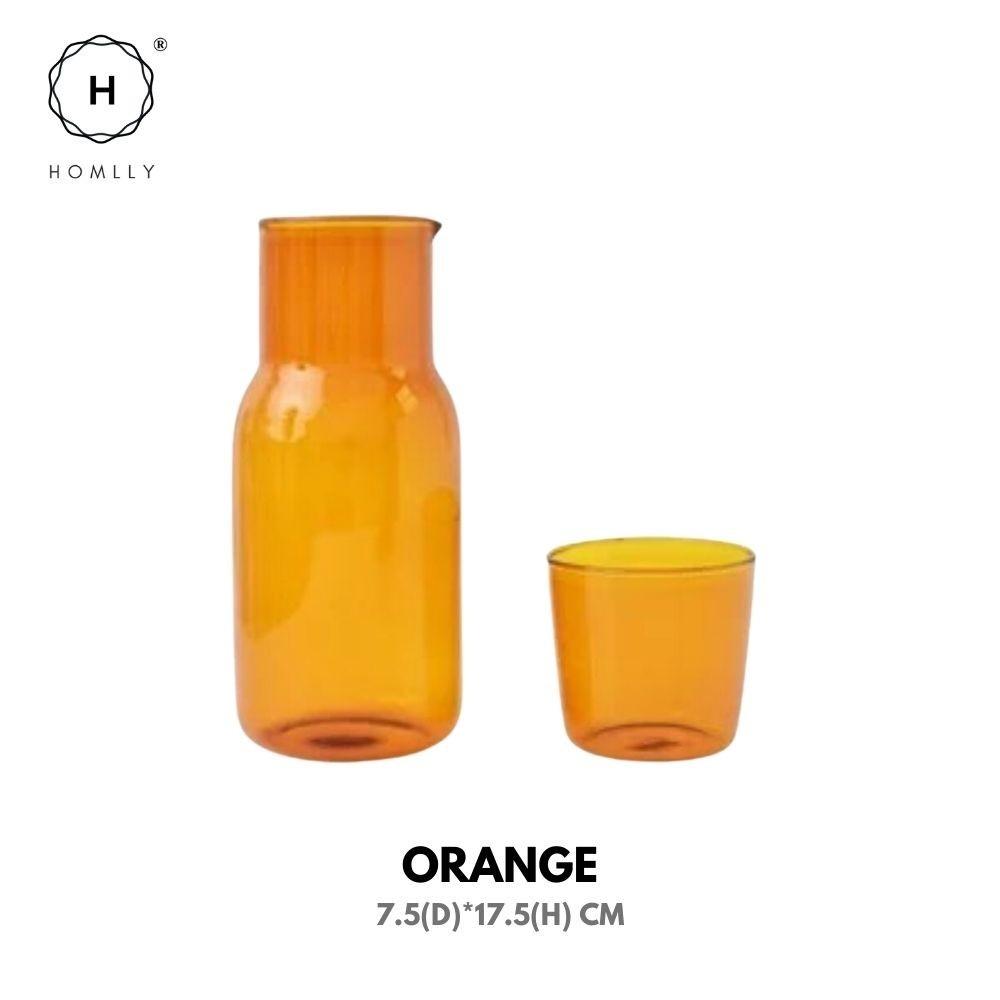 

Homlly Bedside Water Glass Carafe Jug with Glass Cup Lid (500ml) (X2PCS) Orange X2