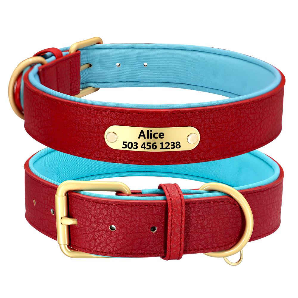 Custom Engraved Dog Collar Leather Padded Dogs Collars With Personalized  ID Plate Tag 2 Layers For Small Large Dogs Pitbull