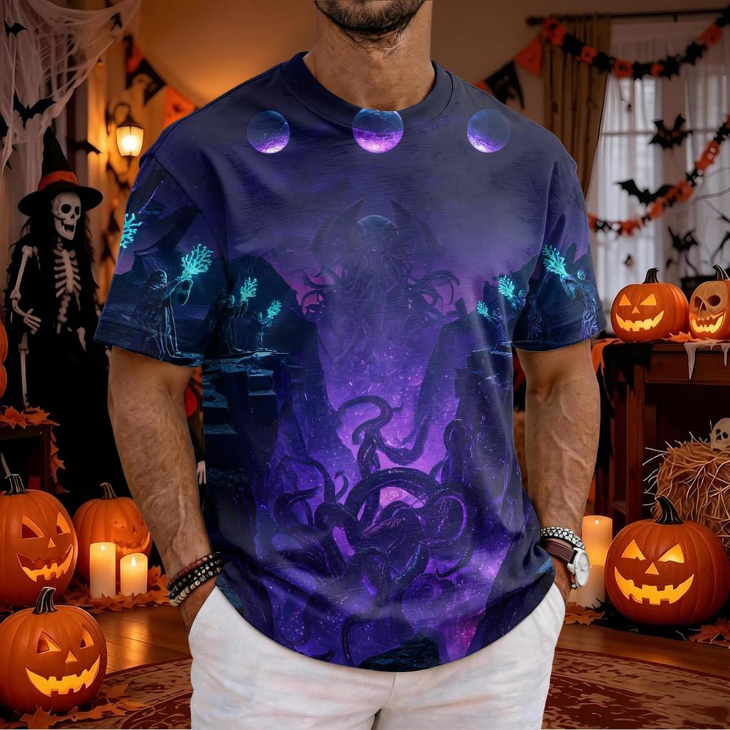 Men's Short Sleeve Halloween Graphic T-Shirt for Casual Themed Parties