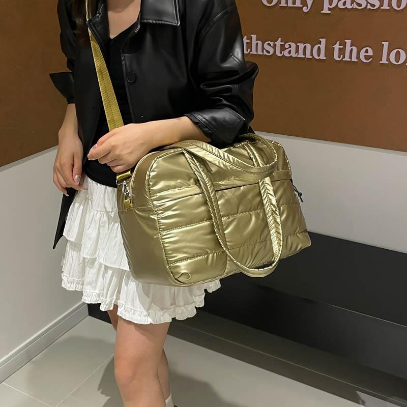 Quilted Solid Color Padded Travel Bag Portable Stylish Large Capacity Handbag for Women Sports Work & Everyday Use