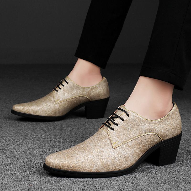 Men High Heels Silver Derby Purple Wedding Dress Dance Business White Elevator Shoes Height Increase Gold Tuxedo Shoes Plus Size