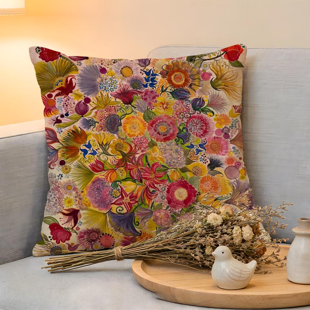 Cushion Cover Linen SkinFriendly Soft Decorative Case For Sofa Home Decor Anime Stunning Colorful Floral Pillow Cover