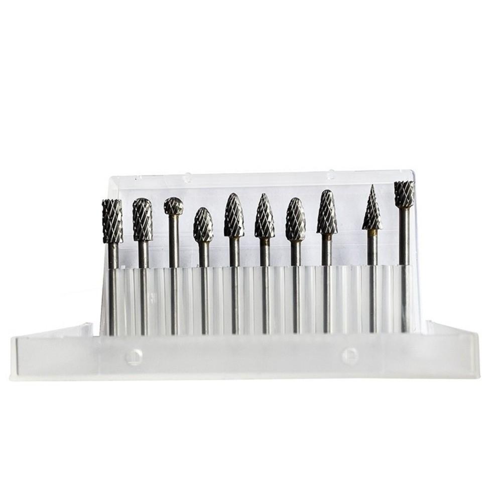 10pcs/set Hard Zinc Zinc Alloy Tungsten Carbide Burr 6mm Shank Drill Bit Rotary File Metal Engraving