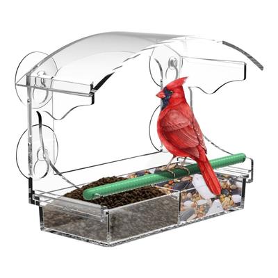 Window Bird Feeder with Suction Cups Detachable Birdseed Tray Clear Acrylic Outdoor Bird