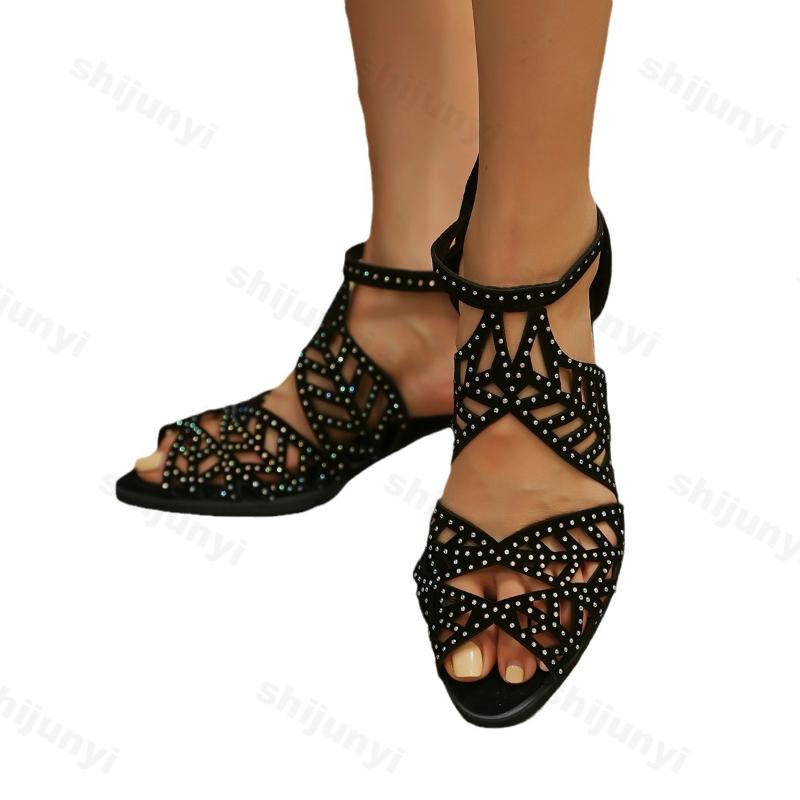 Fashion Women Hollow High Heels Sandals Chunky Mid-heel Summer Dress Shoes Slippers 2025 Fashion Party New Pumps Slides Zapatillas Mujer