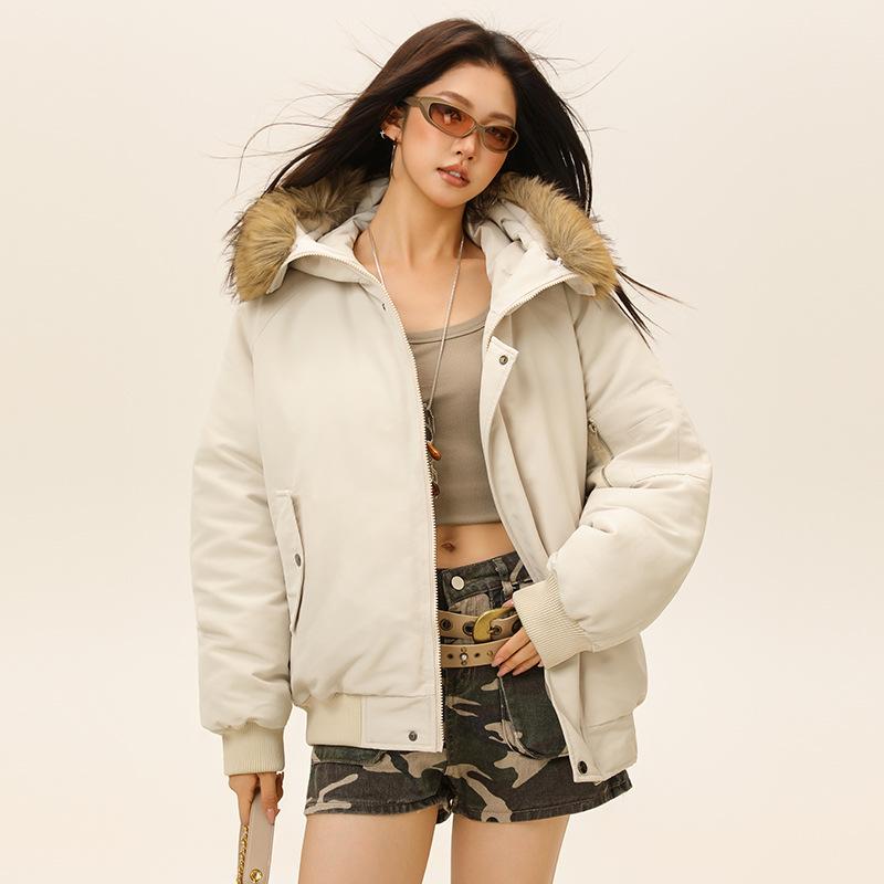 Unisex Winter Warm Fur Collar Hooded Cotton Coat Men Women Causal Short Style Cotton-padded Coat Outwear Parkas