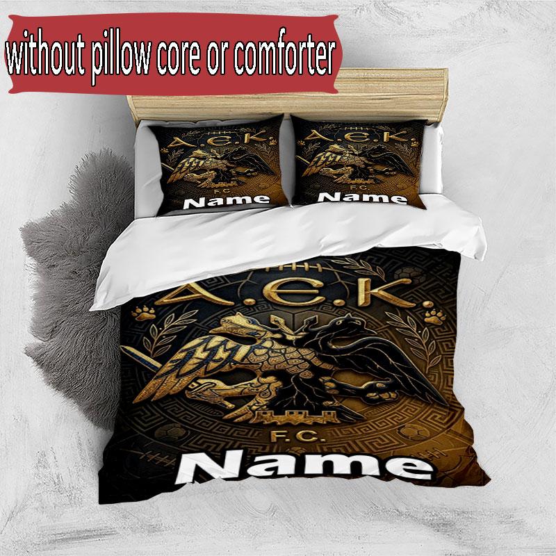 3pcs Duvet Cover Set (1*Duvet Cover + 2*Pillowcase, Without Core), Custom Name AEK Athens FC Pattern Bedding Set, Home Bedroom Decor Gift