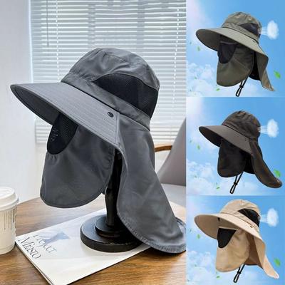 Wide Brim Bucket Hat with Neck Cover Men Sunhat Fashion Anti UV Cap Men Women