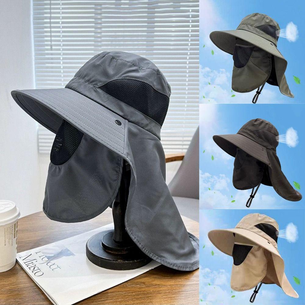 Wide Brim Bucket Hat with Neck Cover Men Sunhat Fashion Anti UV Cap Men Women