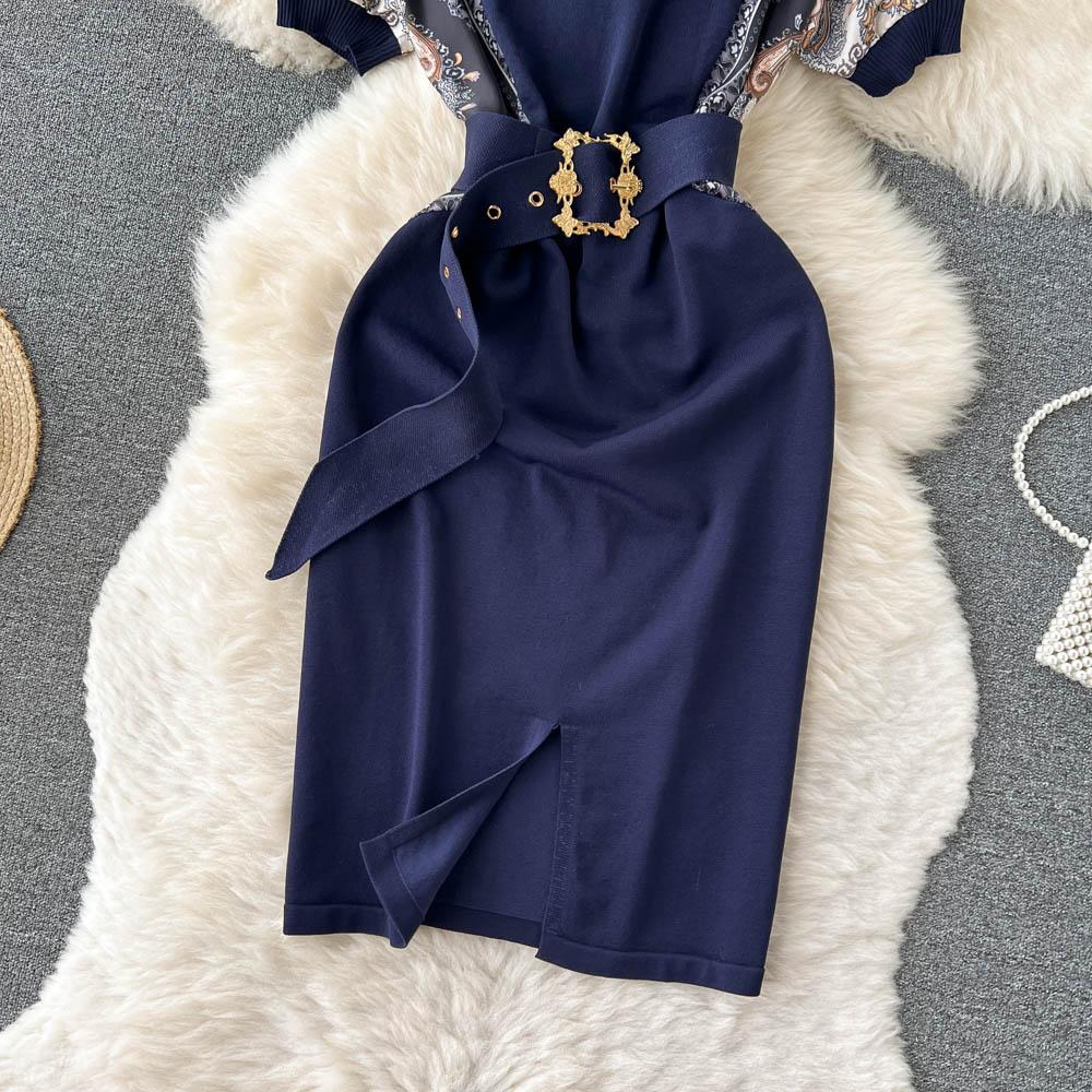 RUGOD French Gentle Style Noble Elegant Temperament Lady Bag Hip Knitted Dress Lace Waist Slim All-match Dress Female
