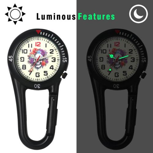 Skull Keychain Clip Watch: Luminous Analog Skull Pendant Watch, Perfect for Backpacks, Hiking, and Outdoor Activities - Halloween Gift