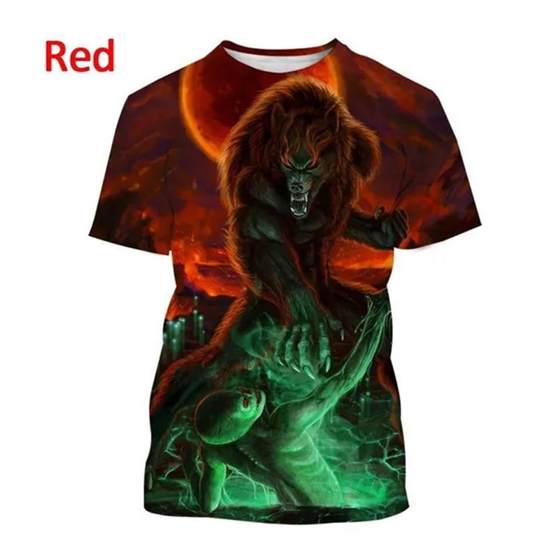 ETST 05 Grappige Weerwolf 3D Gedrukte T-shirt met korte mouwen heren Classic Tees Hiphop Stijl Streetwea Baggy Comfortabele Top Ropa Hombres 5XL