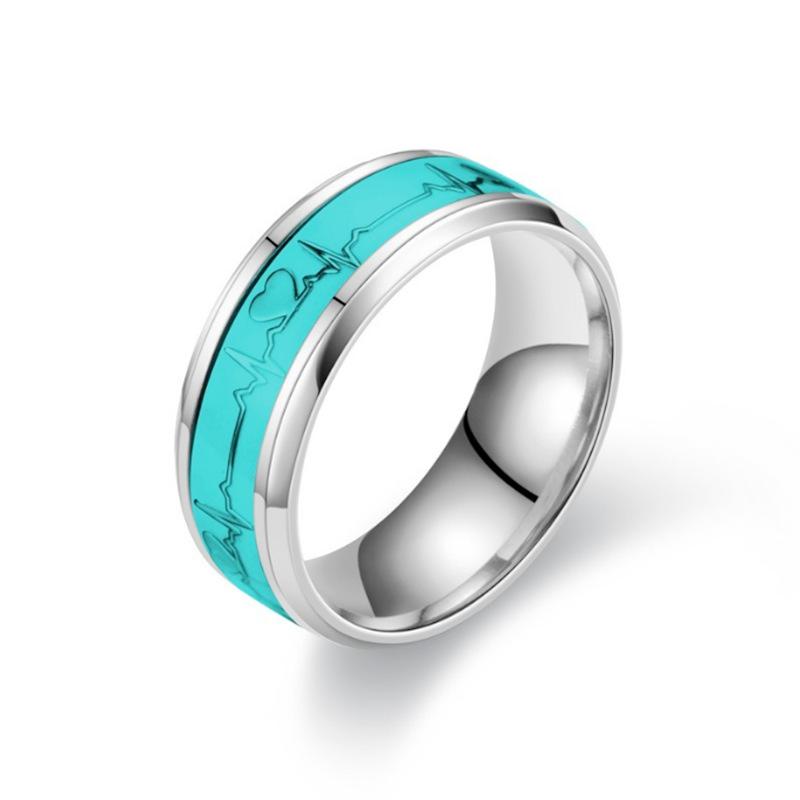 

Fashion Luminous Heart Titanium Steel Ring Couple Band Personality Trend Jewelry For Women Men 42