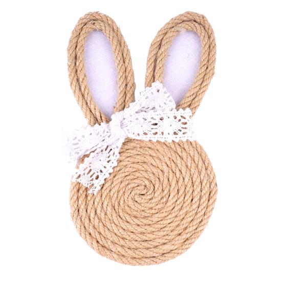 Handmade Bunny Coasters Practical Table Protection with Jute Rope Wrap Natural Wood Base A