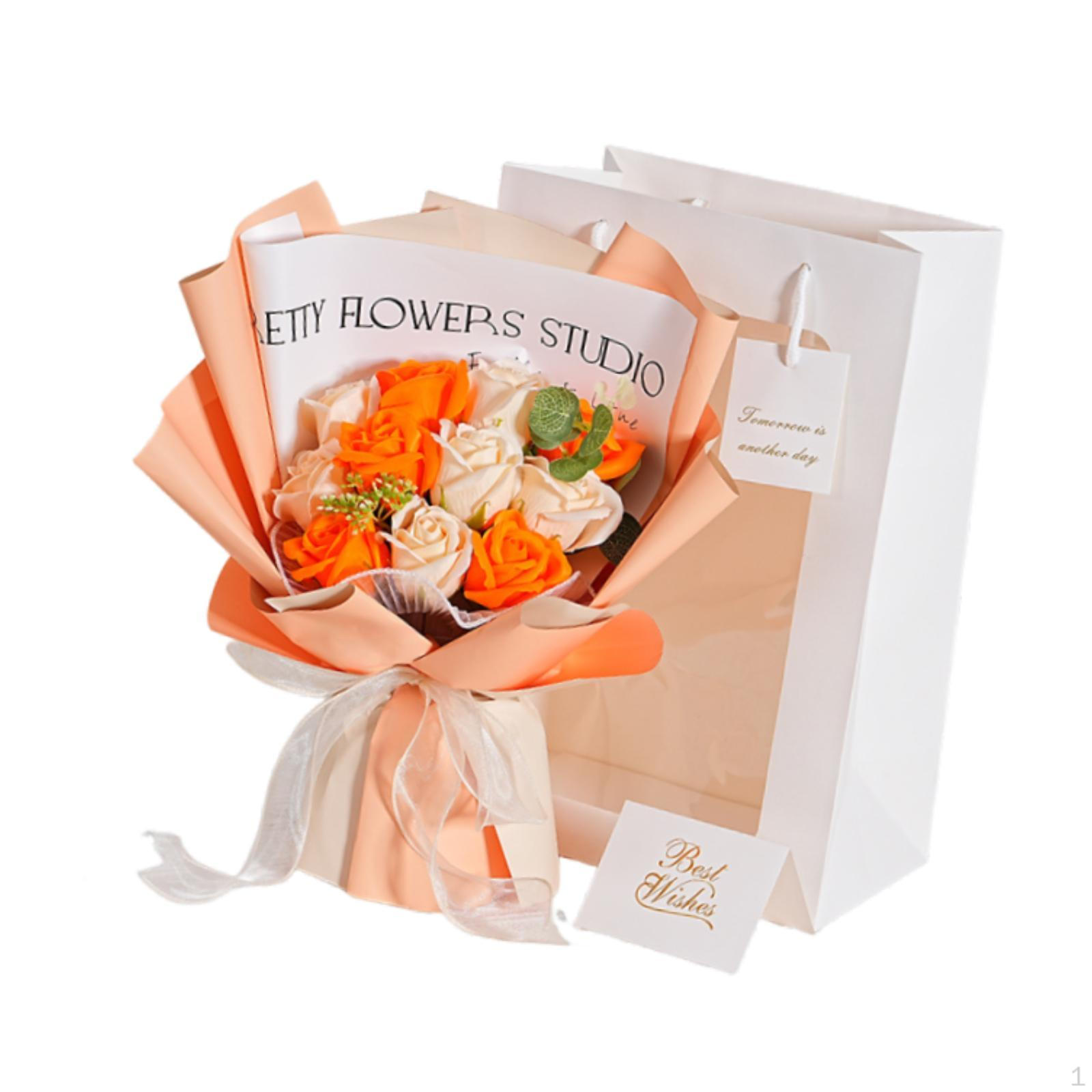 

Artificial Flower Bouquet Preserved Roses Lifelike Romantic Centerpiece Realistic orange