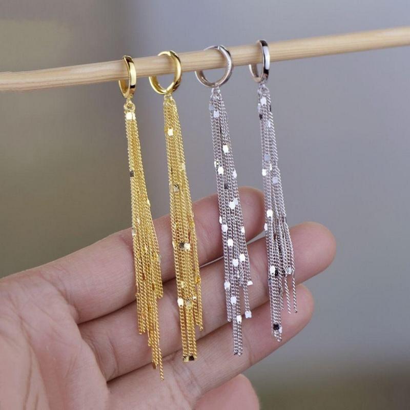 Shiny Long Tassel Glitter Drop Earrings for Women Gold Color Fashion Long Chain Metal Dangle Earring Wedding Party Jewelry