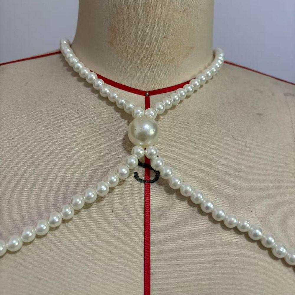Imitation Pearls Imitation Pearl Shoulder Chain Beaded Collar Collarbone Chain Evening Dress