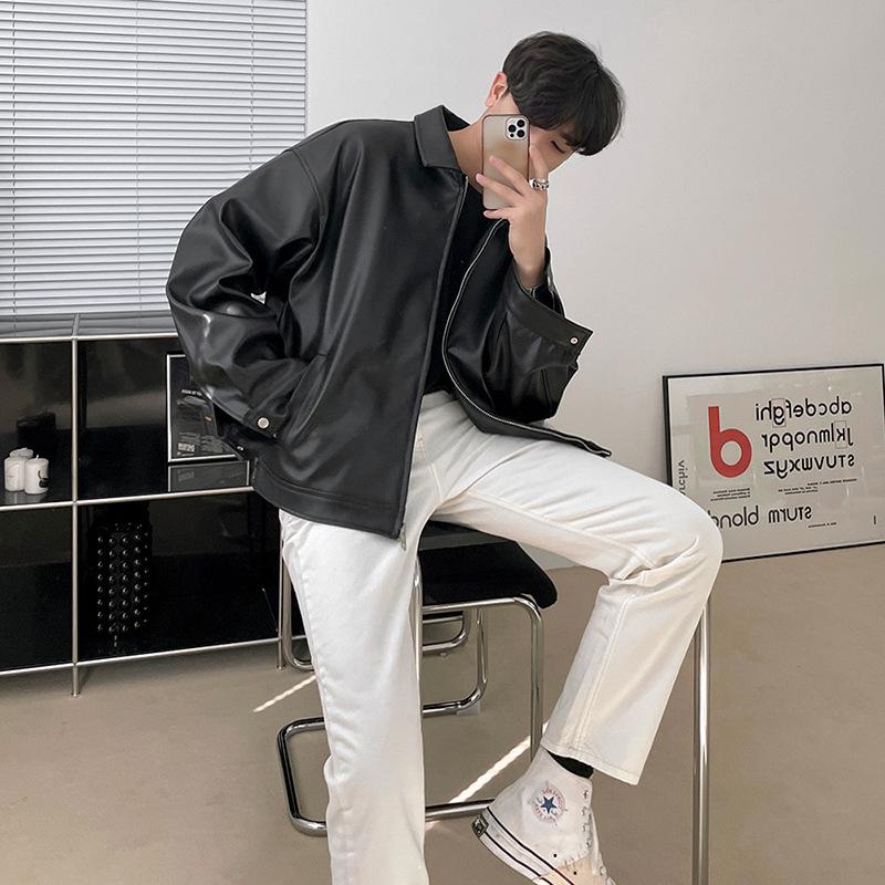 Men's 2023 Spring Korean Trend PU Leather Casual Baseball Motorcycle Jacket