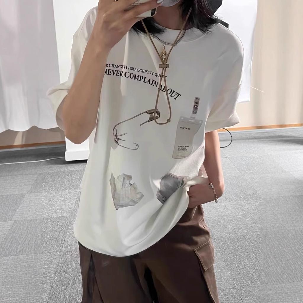 2025 Summer Casual Loose Women's T Shirt American Vintage Funny Print High Street White Short Sleeved T-shirts for Women Harajuku Tshirt Y2k Tops