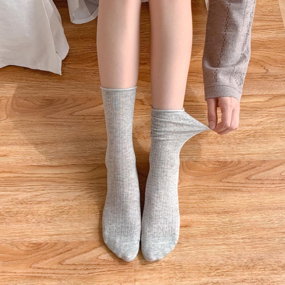 Candy Color Summer Socks Hollow Out Roll Edge Socks Sweet Long Socks  Women