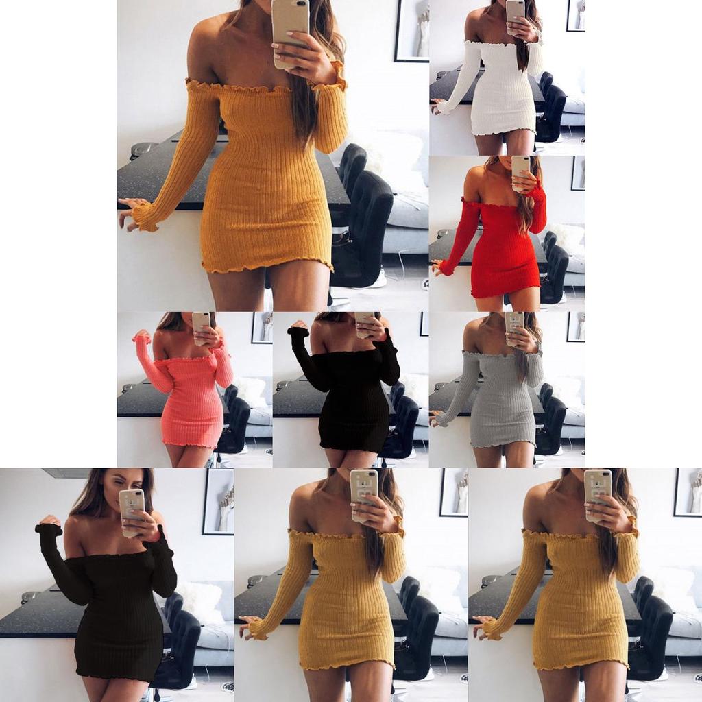Cotton Solid Color Bodycon Dress With Long Sleeve And High Waist For Women