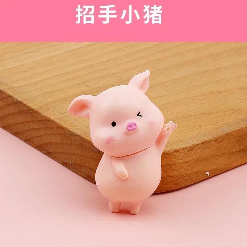 Cute Cartoon Pink Pig Figurine Miniaturas Ornament Resin Piggy Statue Collection Toy Fairy Garden Mini Miniatures