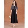 Women's Elegant Sequin Cape Sleeve High-Waist Midi Dress