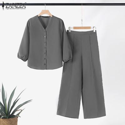 Kadın 3/4 Kollu Bluz ve Pantolon Günlük İki Parçalı Takım