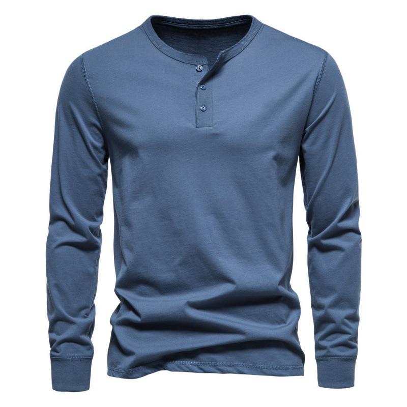 2023 Men's European & American Henley Collar Long Sleeve Solid Casual T-Shirt