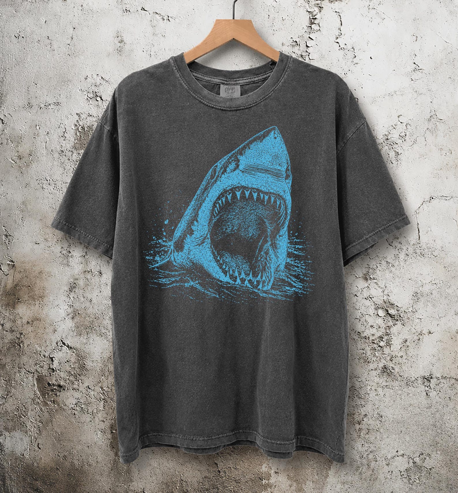 Vintage Shark Graphic Tee, Ocean Predator Marine Life Shirt, Comfort Colors Cotton Top M