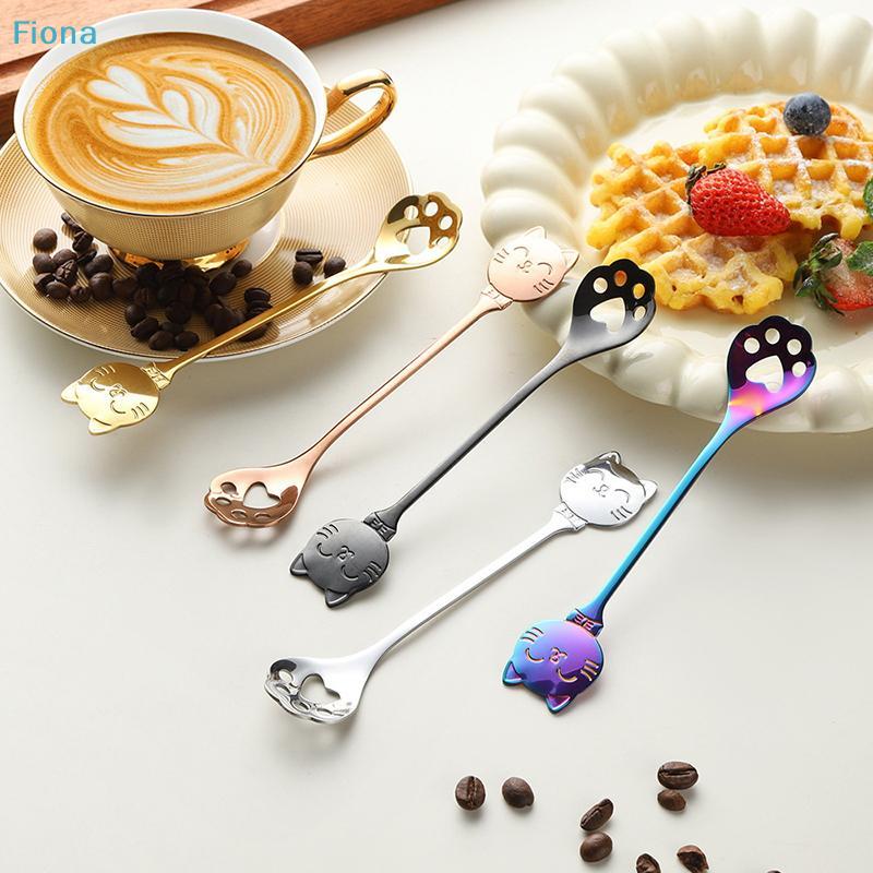 5-teiliges Edelstahl-Katzenkopf & Pfoten-Löffelset, Bunte Katzenkralle Kaffee- & Dessertlöffel für Tee, Kaffee & Tischdekoration