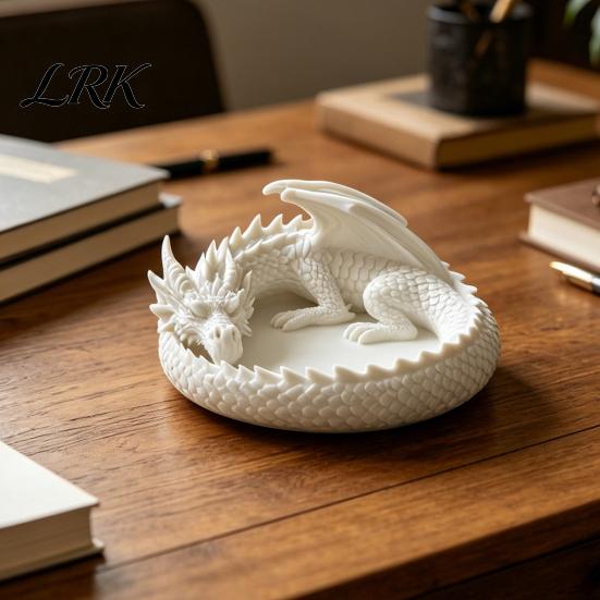 Dark Gothic Home Decor 3D Printed Fantasy Dragon Jewelry Tray, Winged Desktop Organizer, Style Key Dish Mythical Figurine Bowl for Bedside Nightstand,