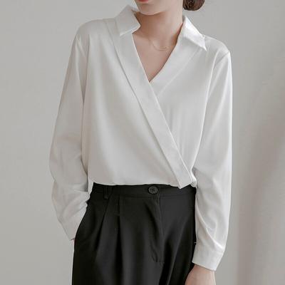 Office Lady Silk White Casual Shirts Women 2023 Solid Loose Elegant Satin Blouse Woman V-neck Long Sleeve Tops Blusa Mujer 19649