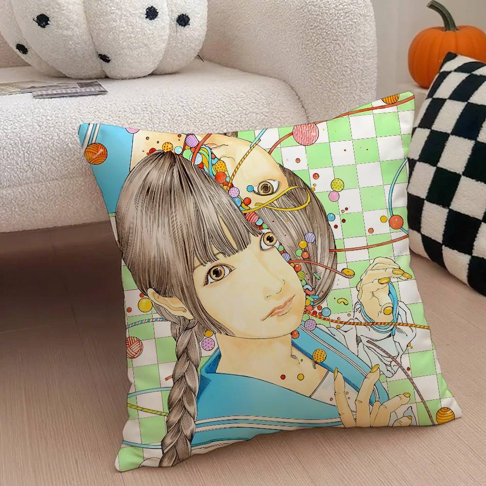 

Funny S-Shintaro Kago Art Pillow Case Anti-dustmite Pillowcase Invisible Zipper Silky Short Plush Sofa Cushion Cover 12x12Inch
