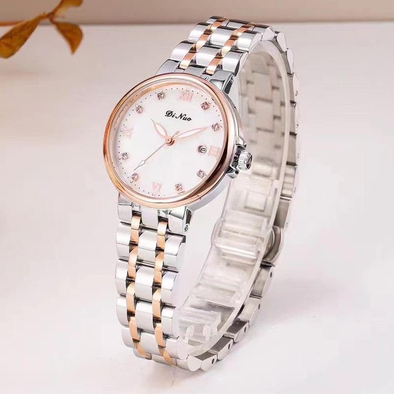 

DINUO Ladies Quartz Watch: Diamond-Set, Waterproof, Mother-of-Pearl Dial, with Calendar, High-End Imported Movement