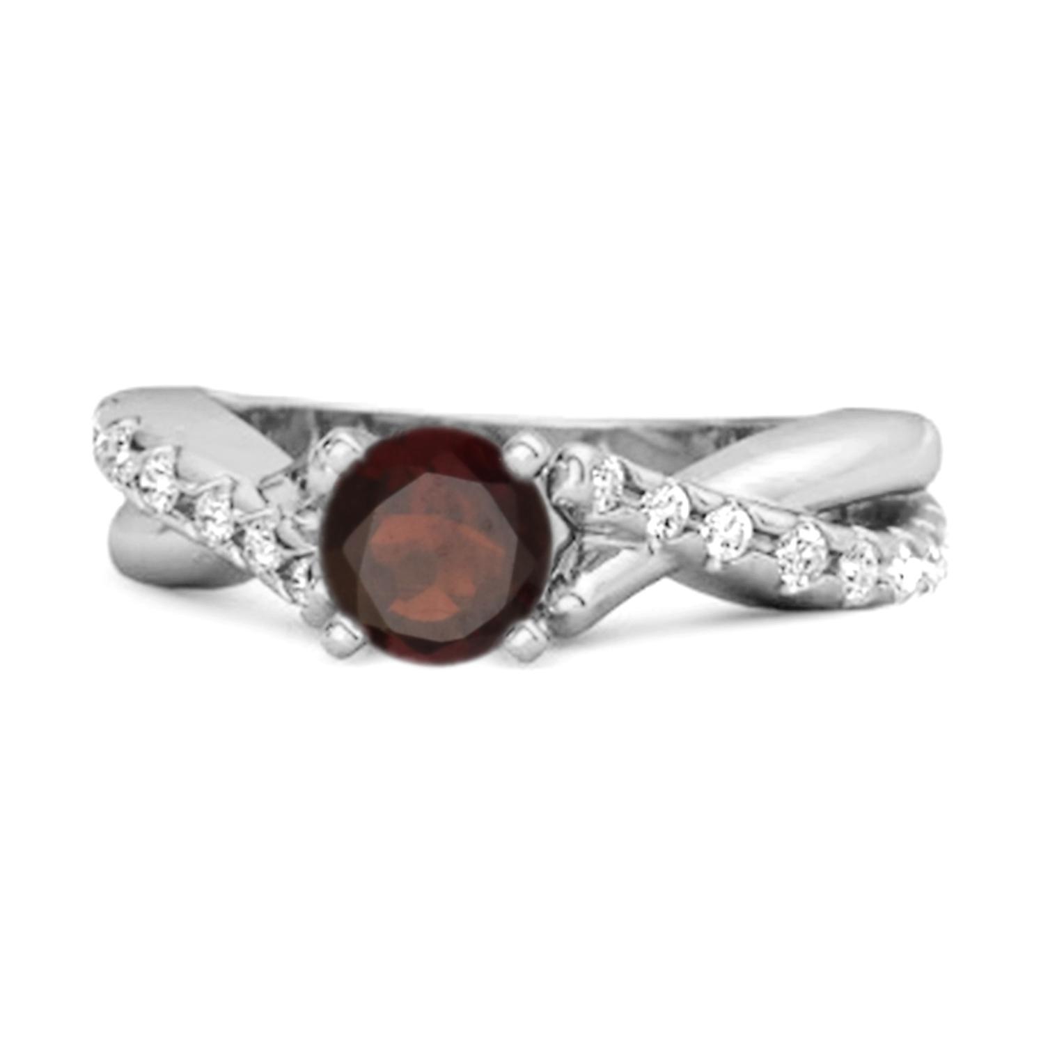 Garnet Crisscross Stackable Ring - 925 Sterling Silver 11.5 белый