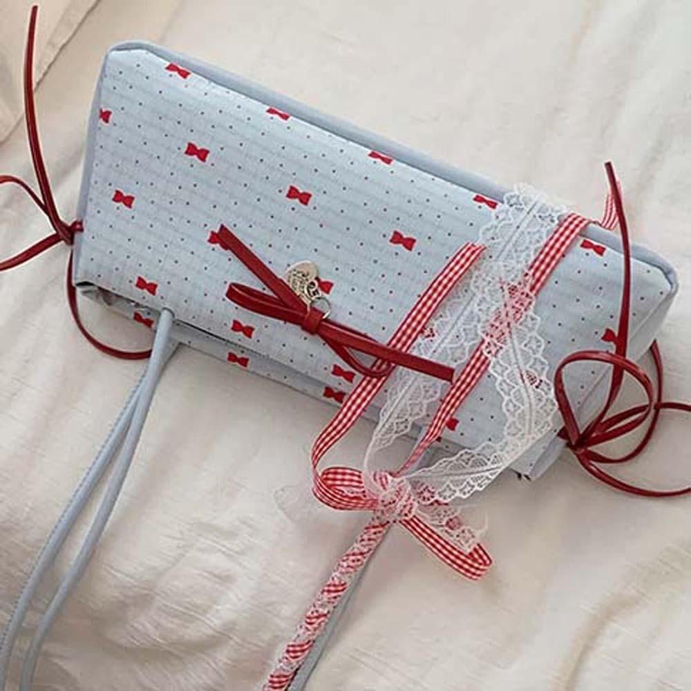 Sweet Bow PU Shoulder Bag Lace Ribbon Underarm Bags High Quality French Stick Handbag  Women