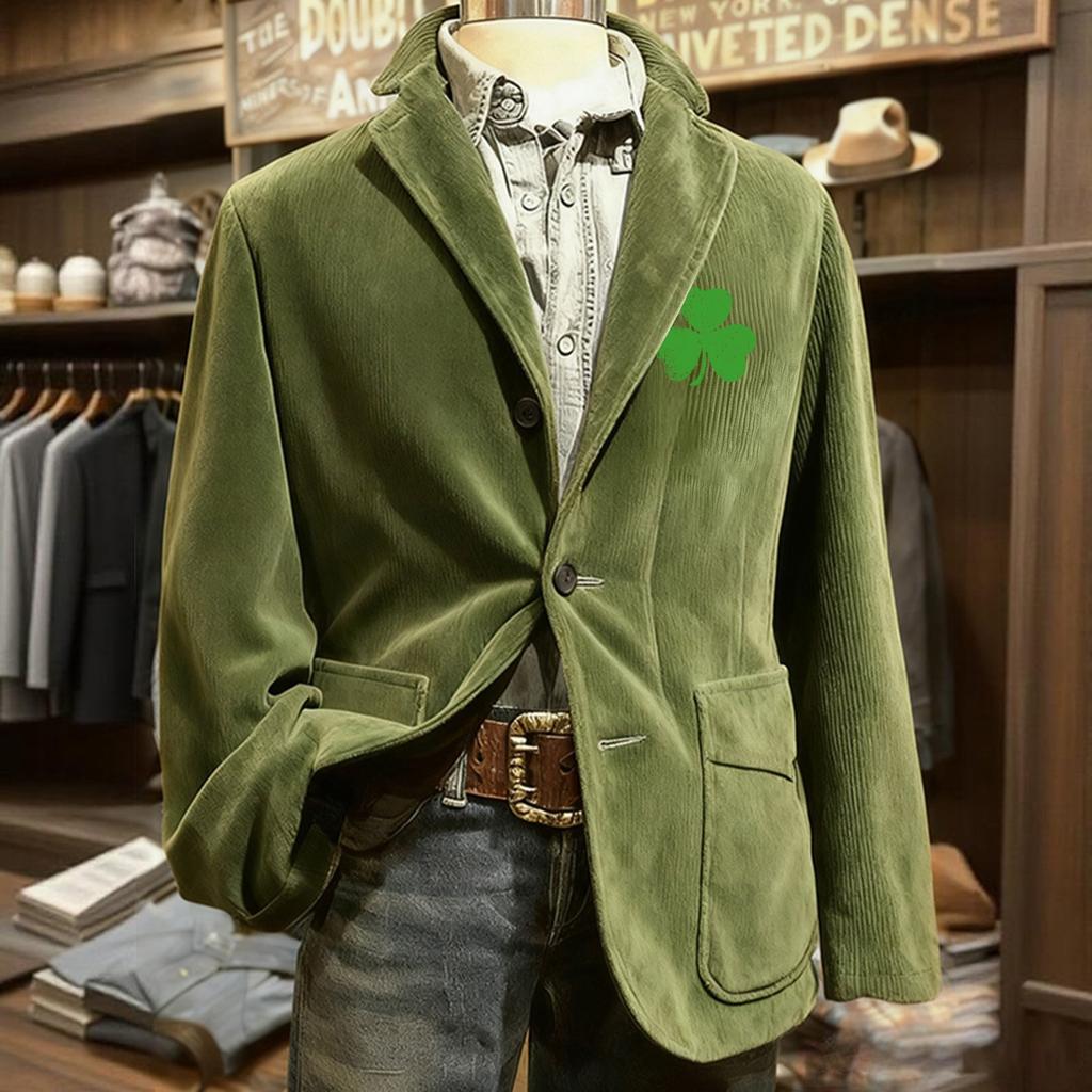 Herren Bedruckter Kord Samt Taschen Anzug Jacke Cardigan Herren Freizeitanzug