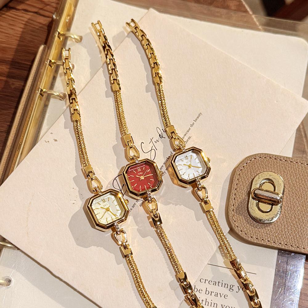 GEDI New Luxury Watches For Woman Red Dial Square Women'S Quartz Wrist Watch Elegant Gold Bracelet Fashionable Wristwatch