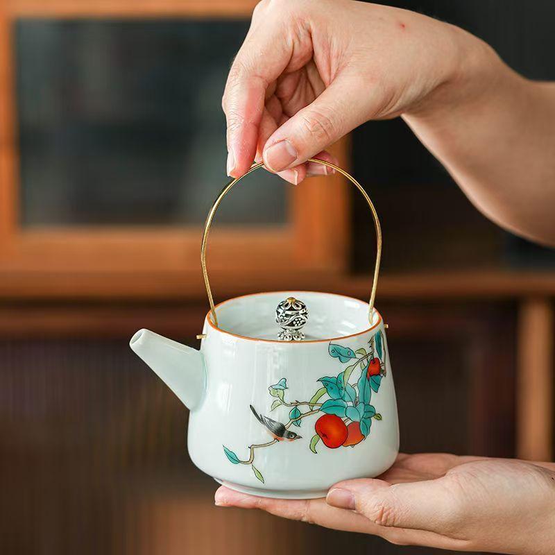 Расписной чайник хурма Пейзажная красота Чайник Керамический Ганфу Легкая роскошь Заваривание чая Одиночный чайник для домашнего использования